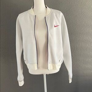 Nike Women's Cream Bomber Jacket with Red Swoosh